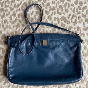 Vintage Anne Klein for Calderon Navy Leather Purse with Removable Strap